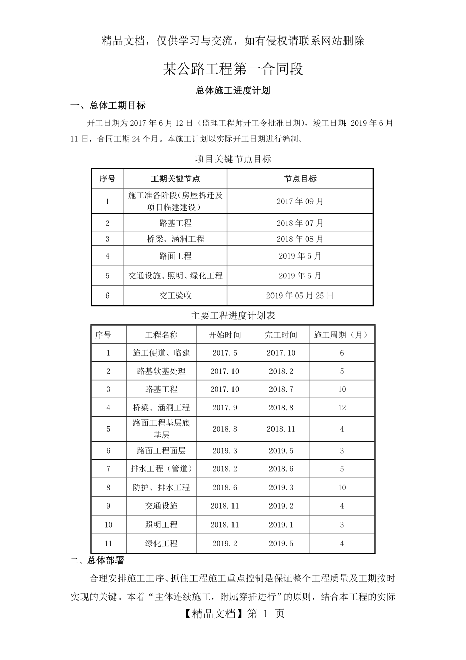 公路工程总体施工进度计划.doc_第1页