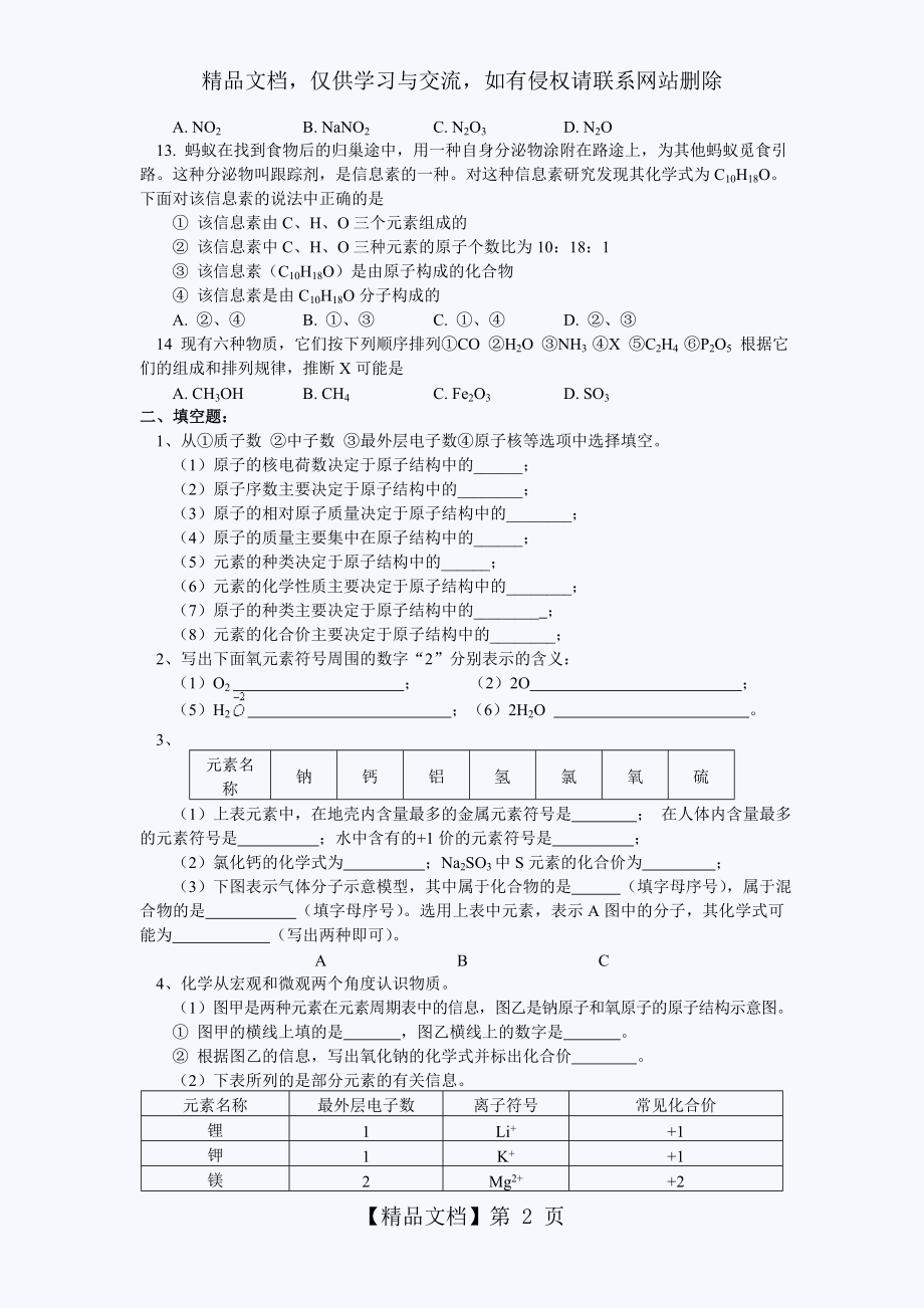 初三化学化学式与化合价练习题(含答案).doc_第2页