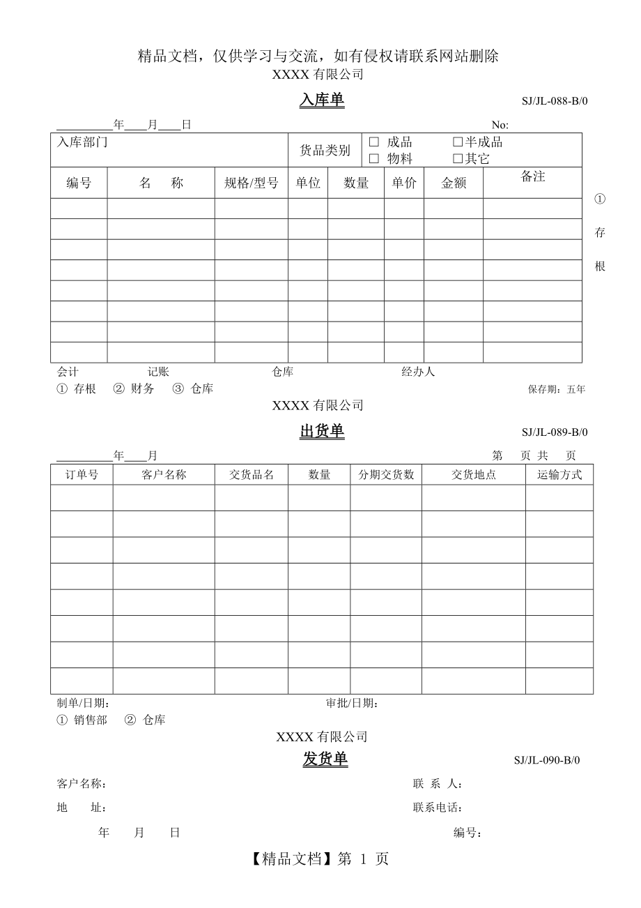 入库单、出库单、领料单、发货单-088-091.doc_第1页