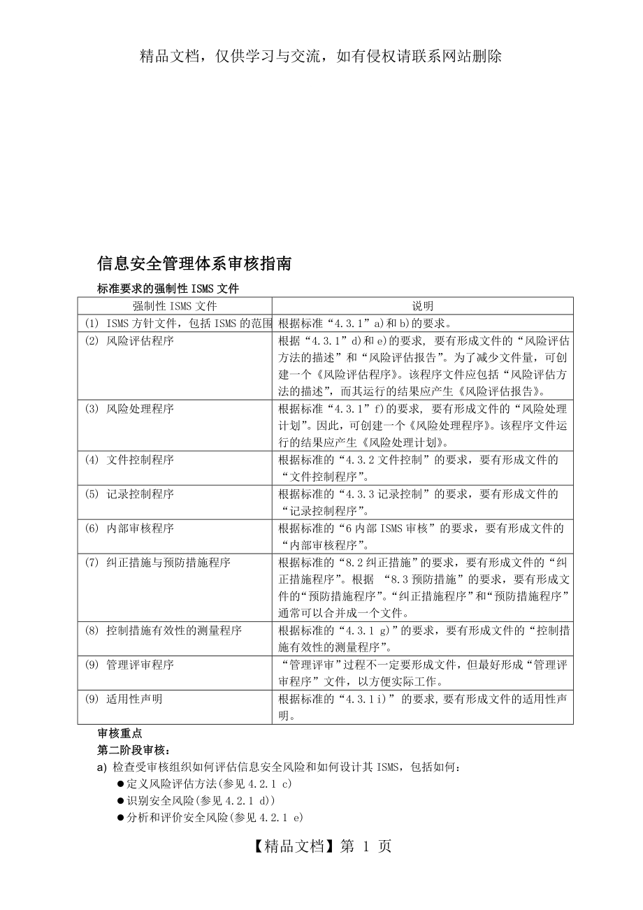 信息安全管理体系审核检查表.doc_第1页