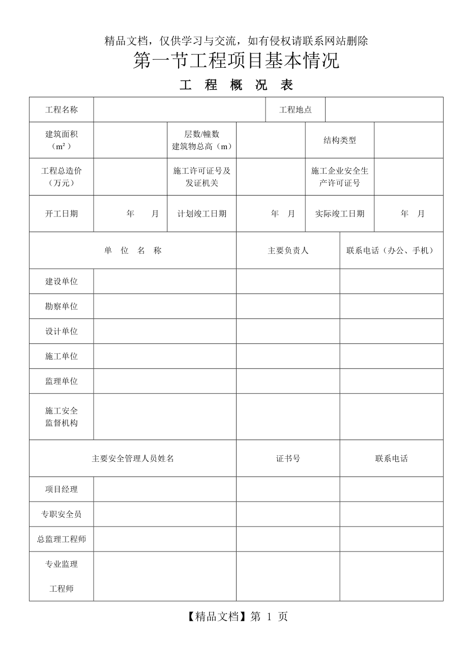 安全资料统一表格(全套)资料.doc_第1页