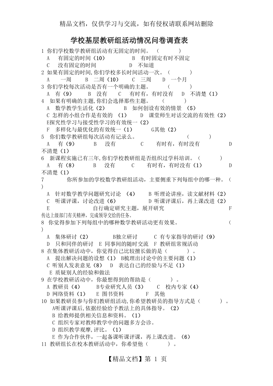 学校基层教研组活动情况问卷调查表.doc_第1页