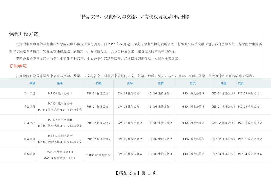 北大附中课程开设方案.docx_第1页