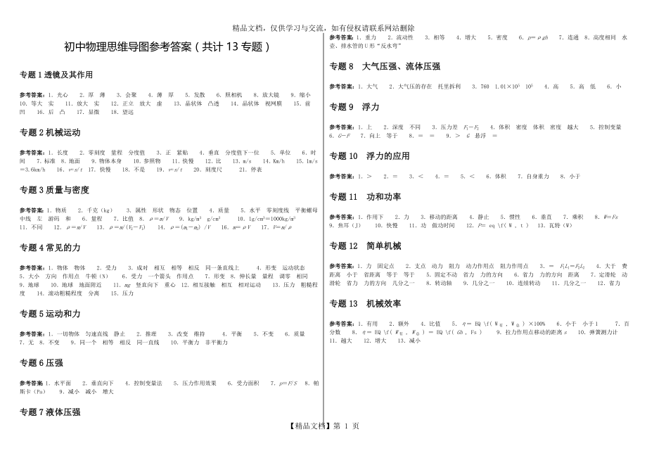 初中物理各章节知识梳理-思维导图(北师八下).doc_第1页