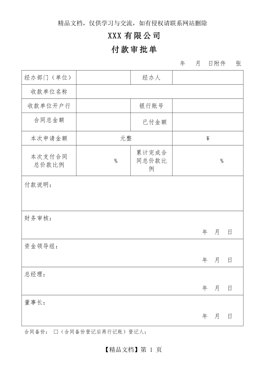 公司付款审批单模板.docx_第1页