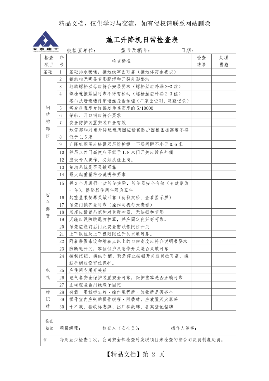 塔吊日常检查表.doc_第2页