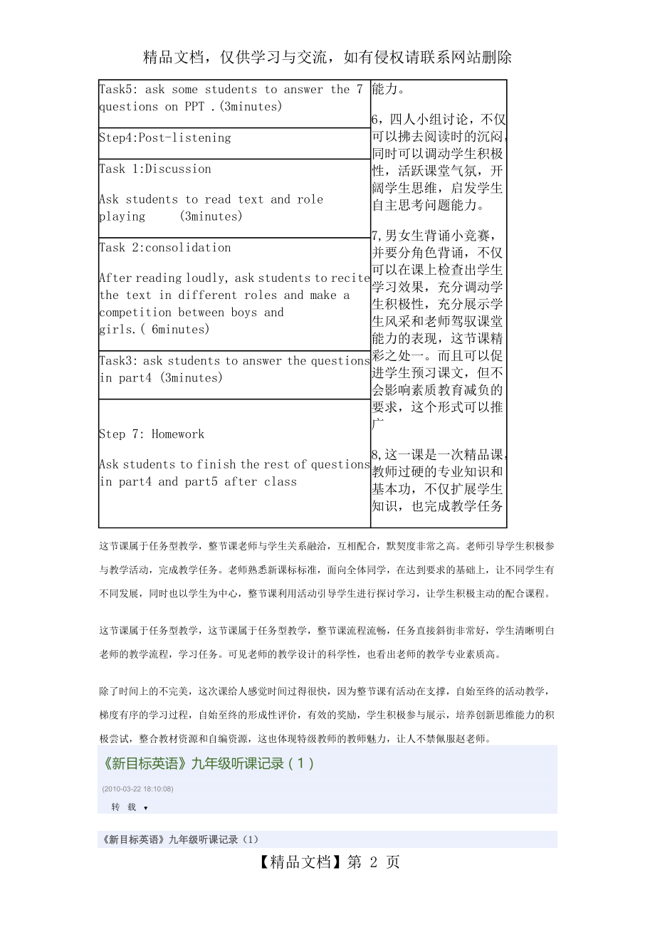 初二英语教学听课记录及评析.docx_第2页