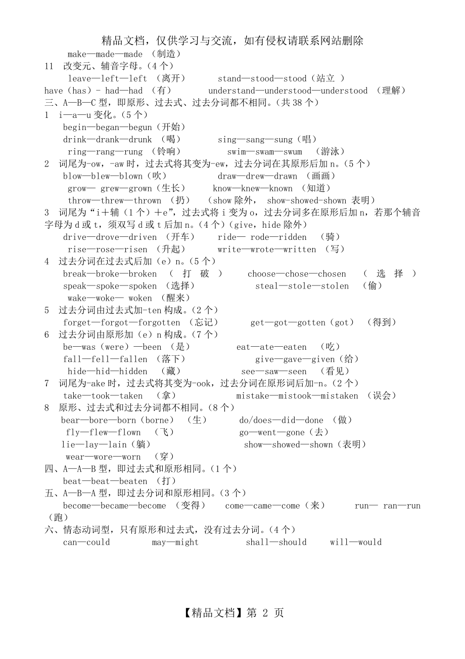 初二英语不规则动词过去式过去分词的变化规律.doc_第2页