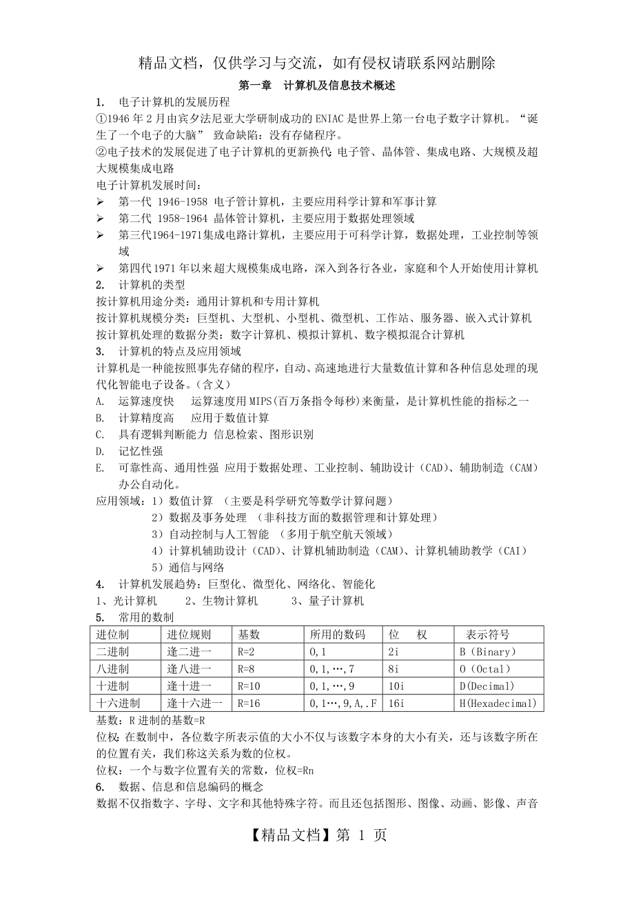 大学计算机基础超详细知识点总结.doc_第1页