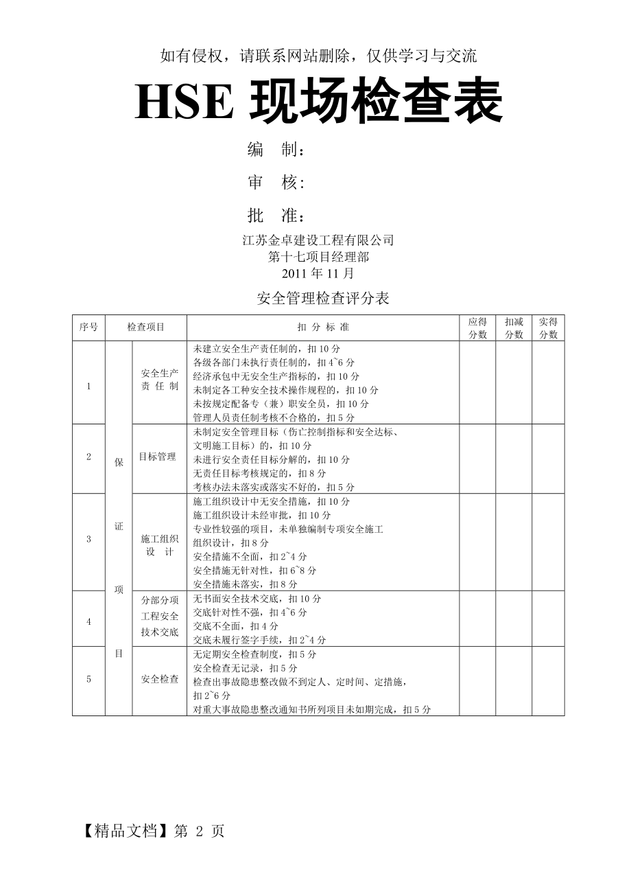 HSE现场检查表-10页精选文档.doc_第2页