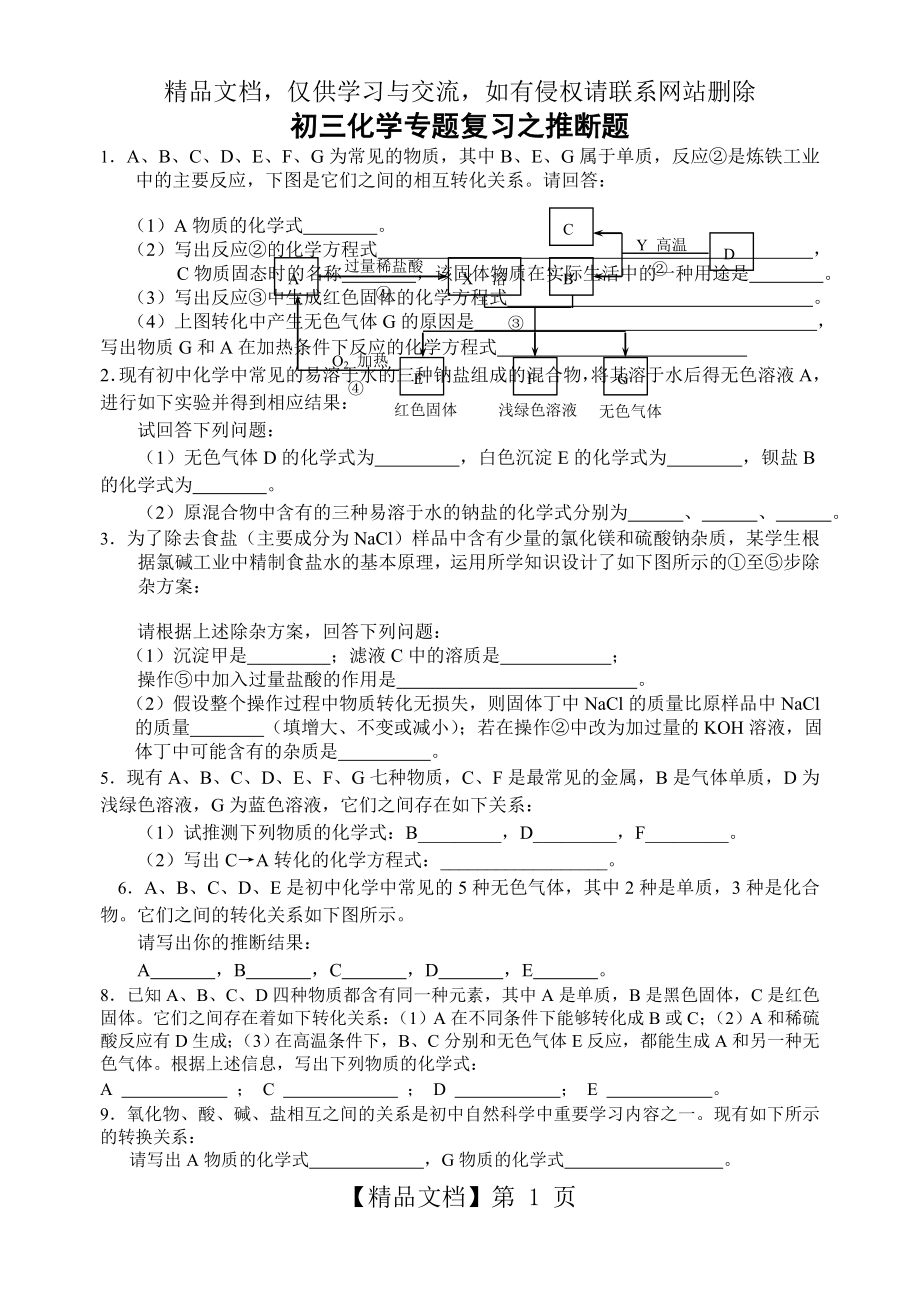 初三化学专题复习之推断题.doc_第1页