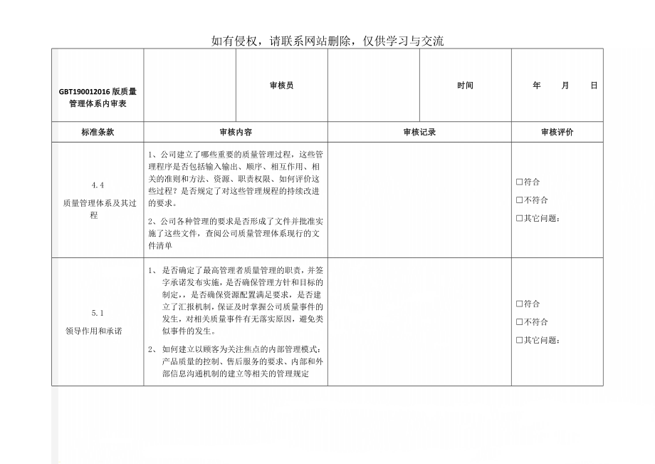 GBT190012016版质量管理体系内审表16页word.doc_第2页