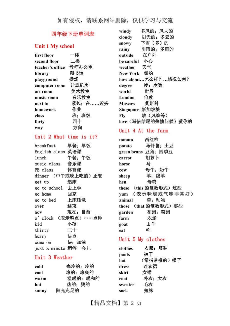 PEP新版小学四年级下册单词表.doc_第2页