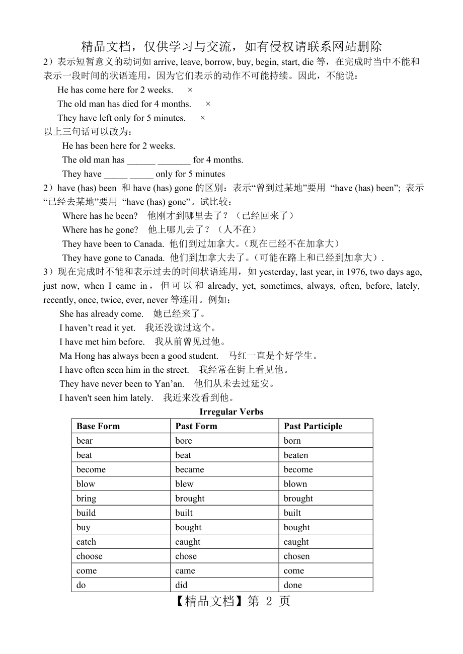 初中英语语法现在完成时练习题答案.doc_第2页