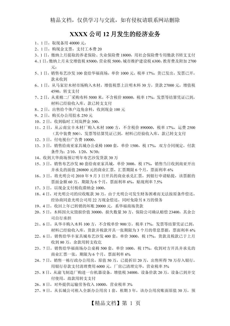 会计实战--XX公司12月发生的经济业务.doc_第1页