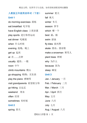 人教版小学五年级下英语单词表.docx