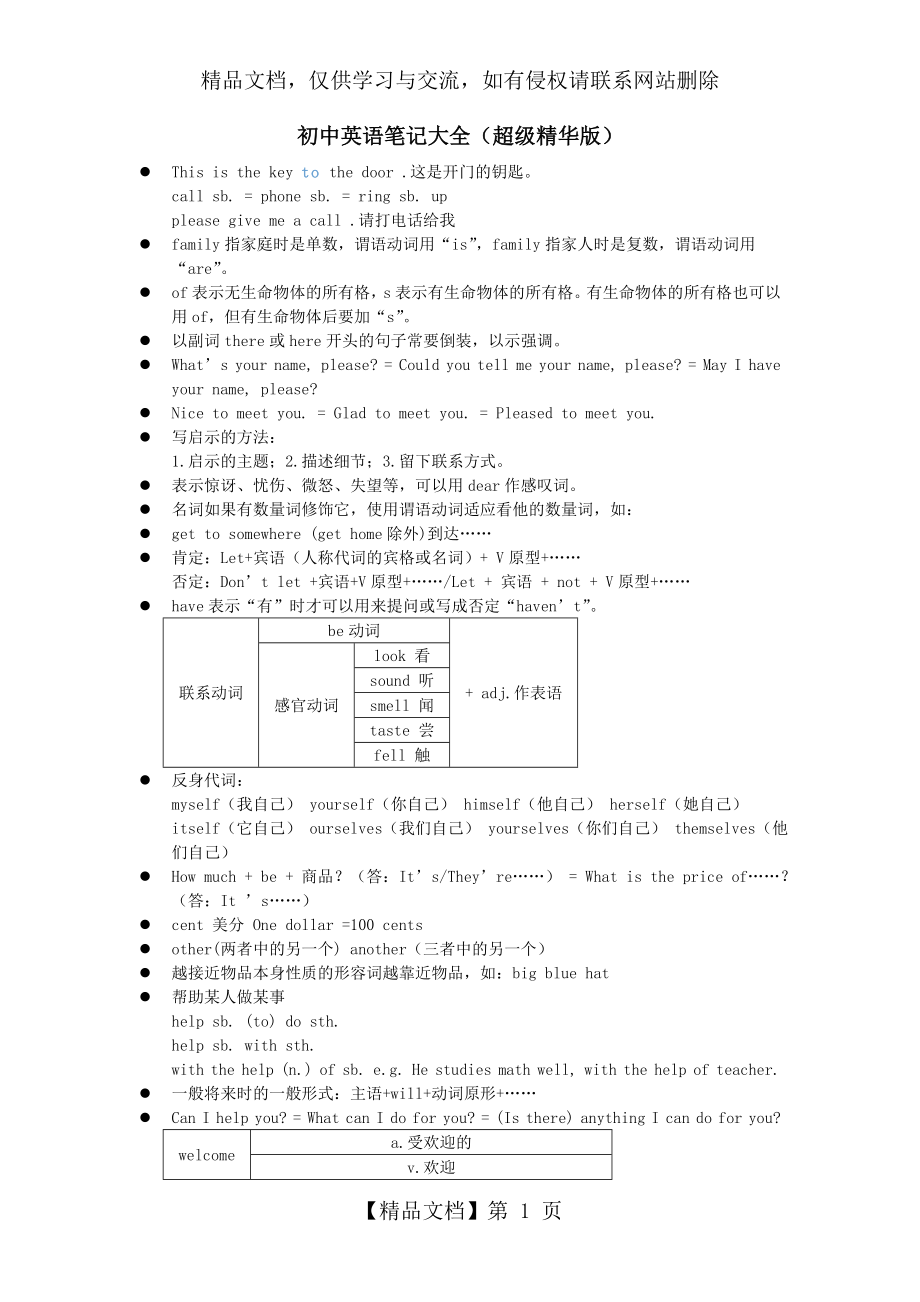 初中英语笔记大全(超级精华版).doc_第1页