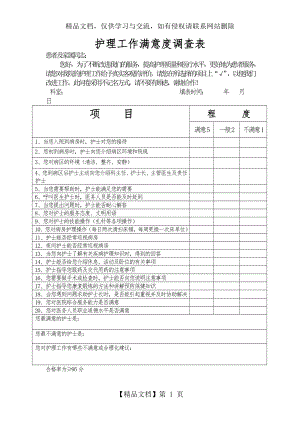 医院护理工作满意度调查表.doc