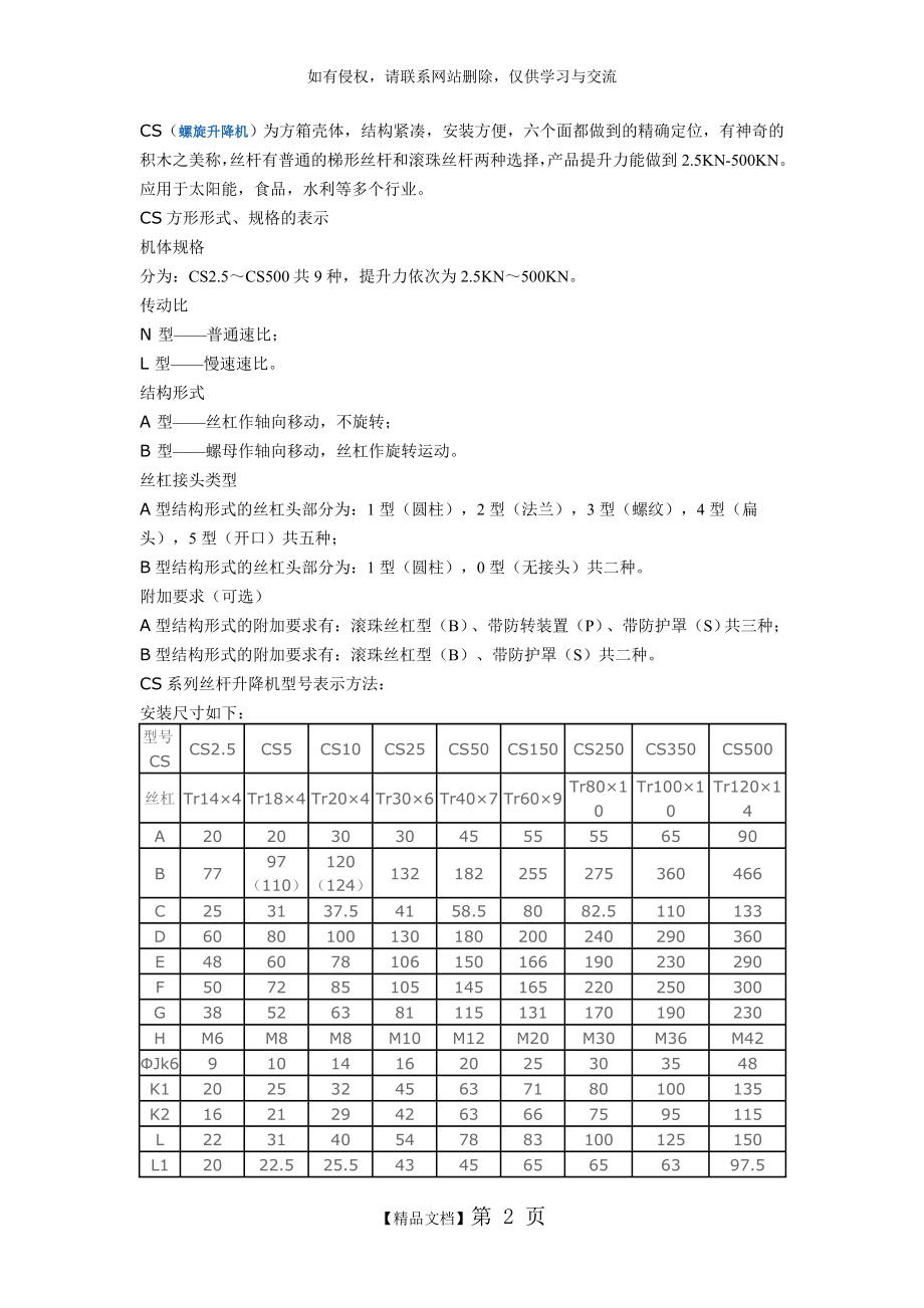 CS蜗轮丝杆升降机(螺旋升降机).doc_第2页