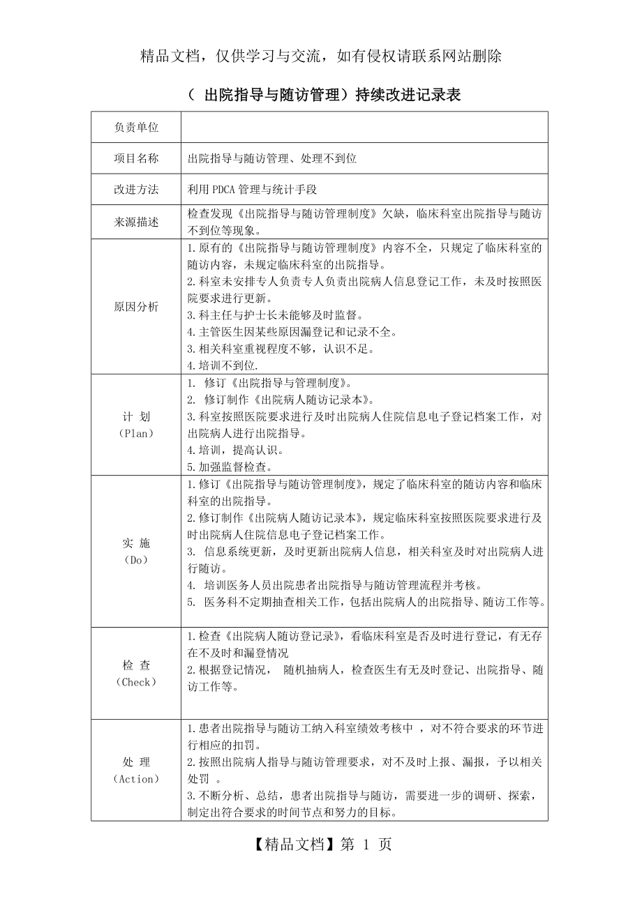 出院指导与随访管理持续改进表.doc_第1页