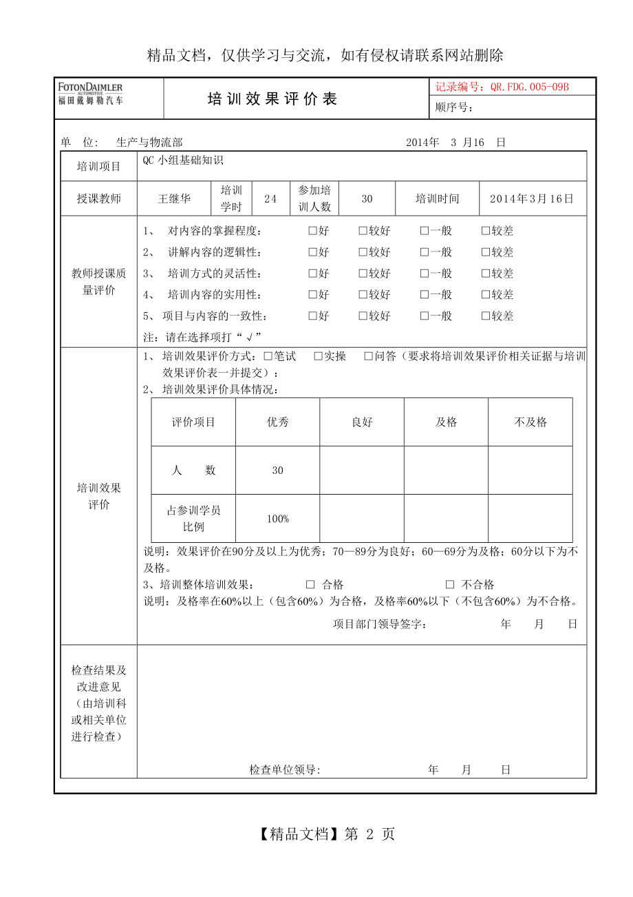 培训效果评价表模板.doc_第2页