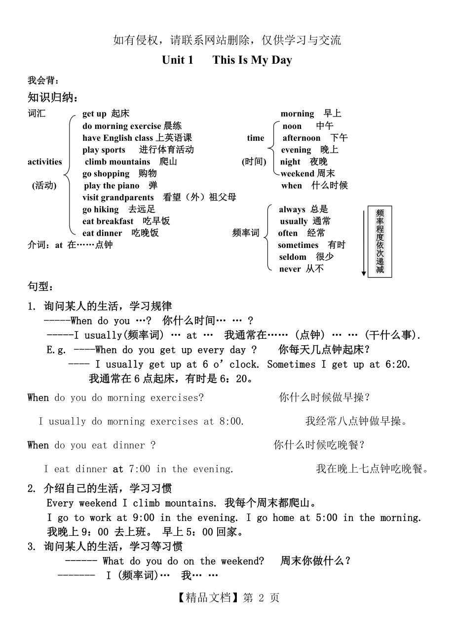 PEP小学英语五年级下册第一单元单词、句子、语法习题.doc_第2页