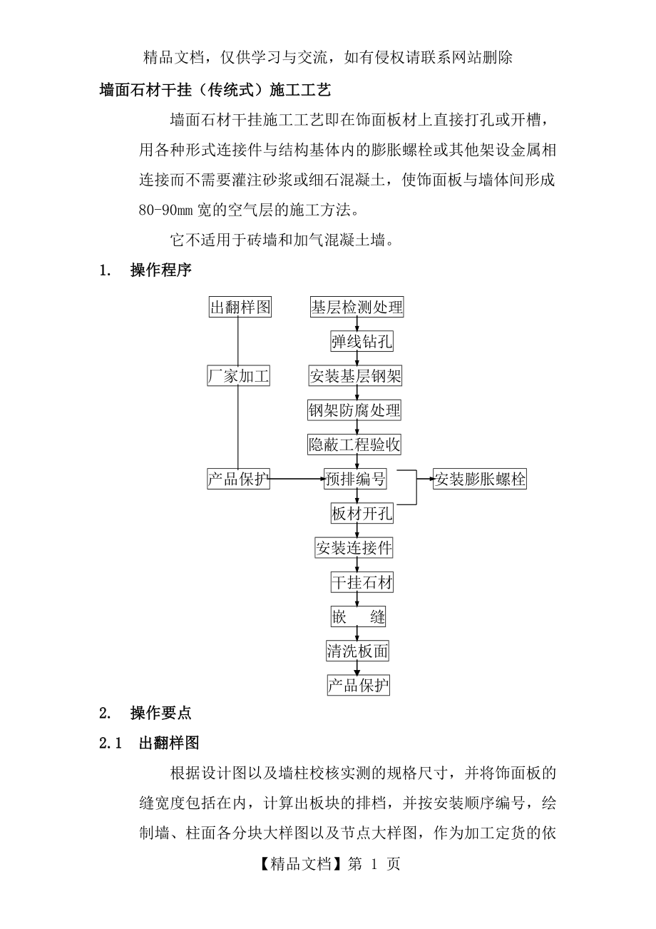 墙面石材干挂(传统式)施工工艺.doc_第1页