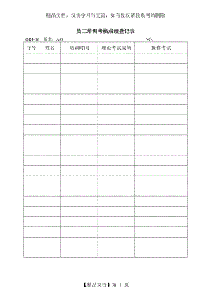 员工培训考核成绩登记表.doc