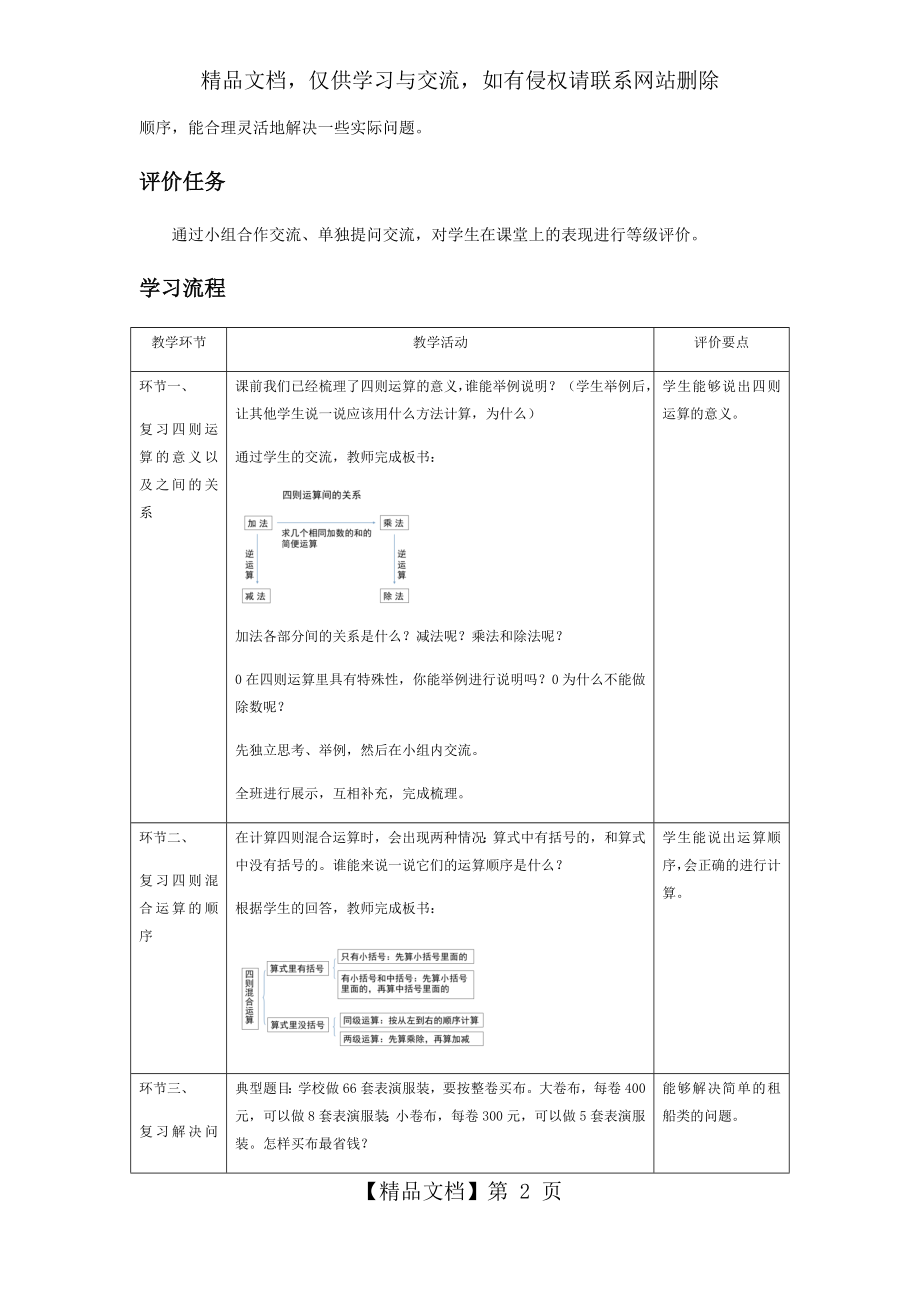 四年级下册数学教案-四则运算整理与复习教学设计-教案-人教新课标.docx_第2页