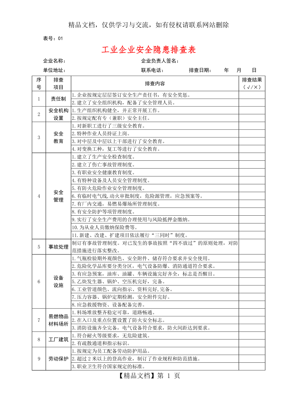 企业安全隐患排查表汇总.doc_第1页