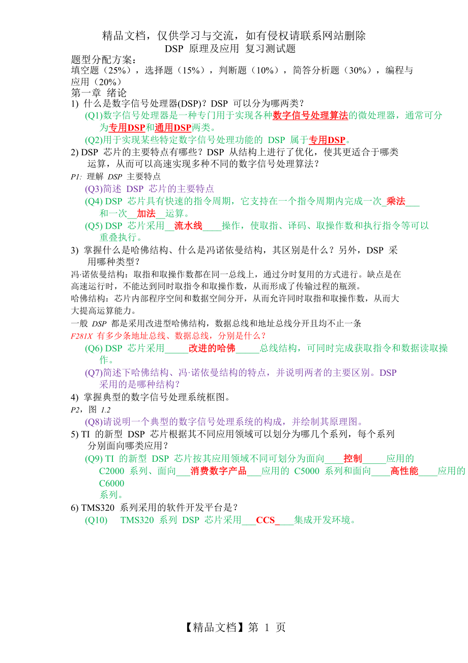 修改版DSP原理及应用复习测试题.doc_第1页