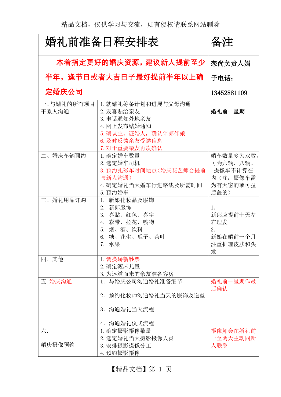 婚礼流程准备安排表.doc_第1页