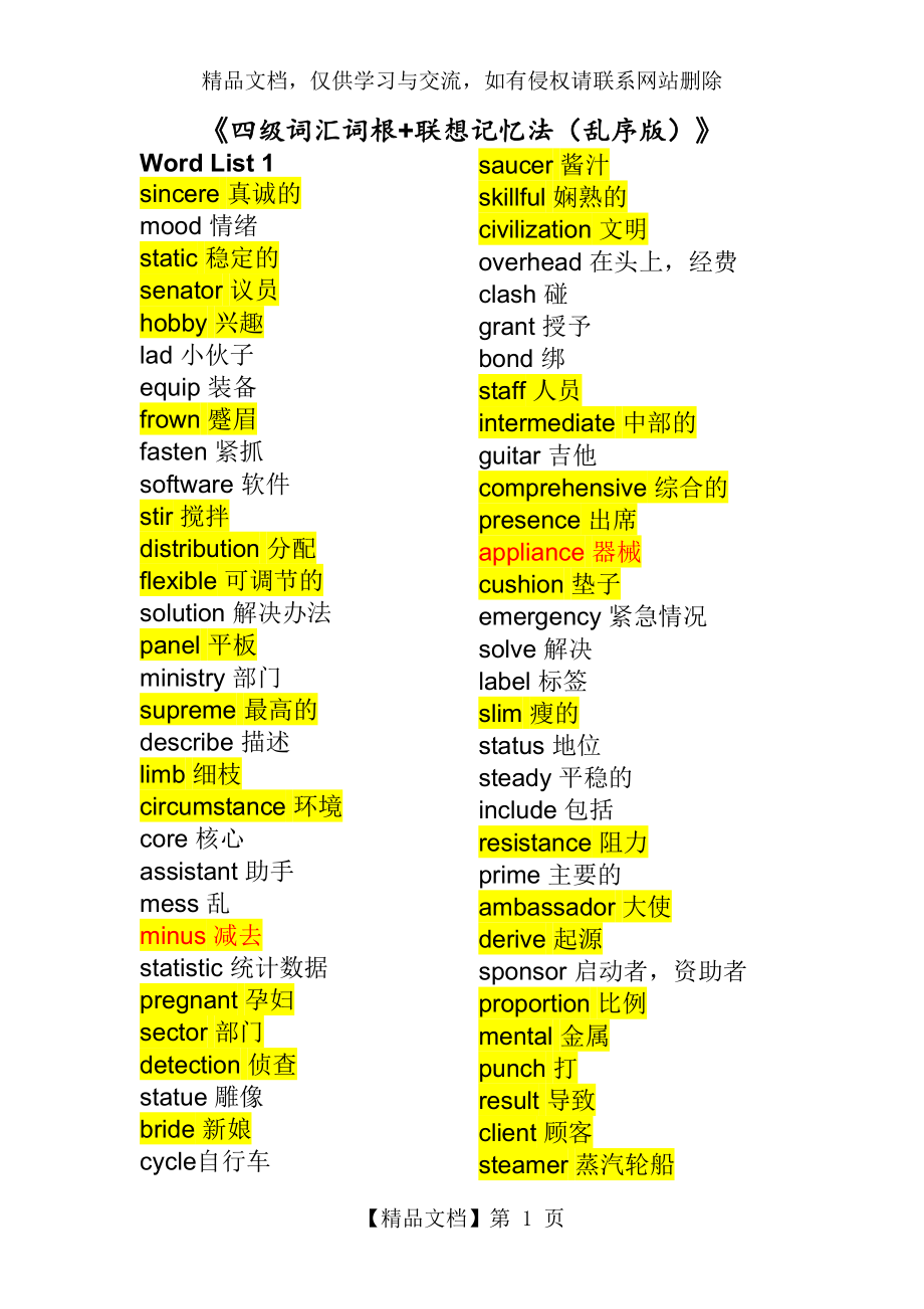 四级词汇词根+联想记忆法(乱序版).doc_第1页