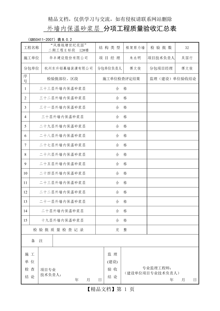 分项工程质量验收汇总表.doc_第1页