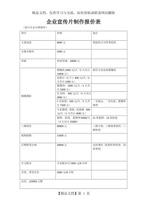 企业宣传片报价表.doc