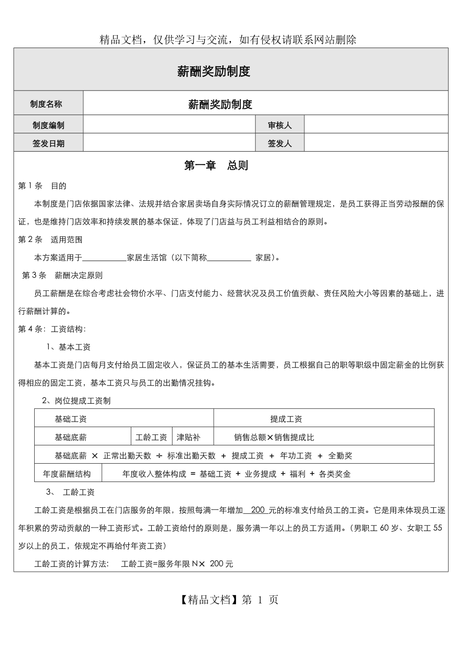 家具门店薪酬奖励制度汇编.doc_第1页