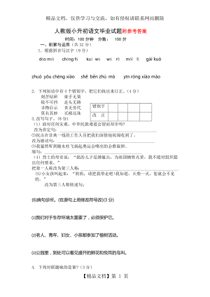 人教版小升初语文试题及答案.doc