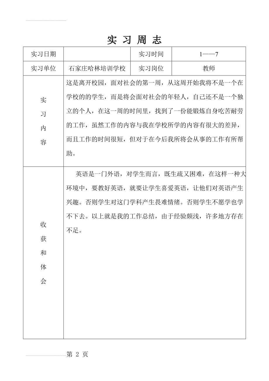 顶岗实习周志(28页).doc_第2页