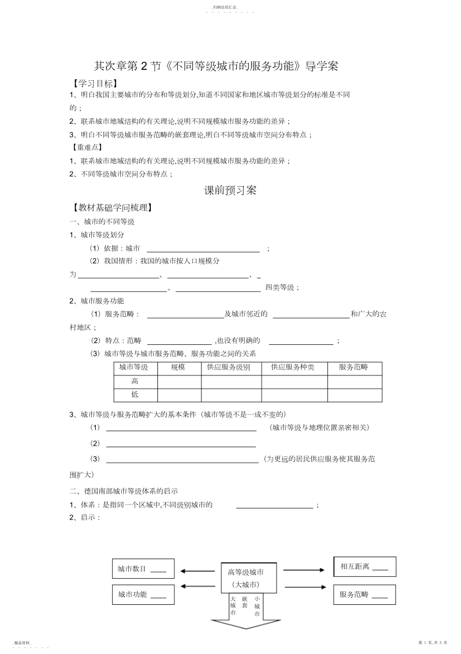 2022年高中地理必修二2.2不同等级城市的服务功能 .docx_第1页