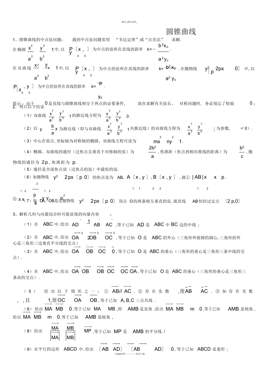 2022年高中数学圆锥曲线解题技巧方法总结 2.docx_第1页