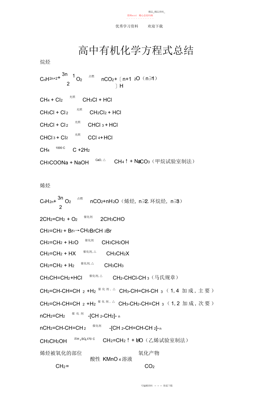 2022年高中有机化学方程式总结10.docx_第1页