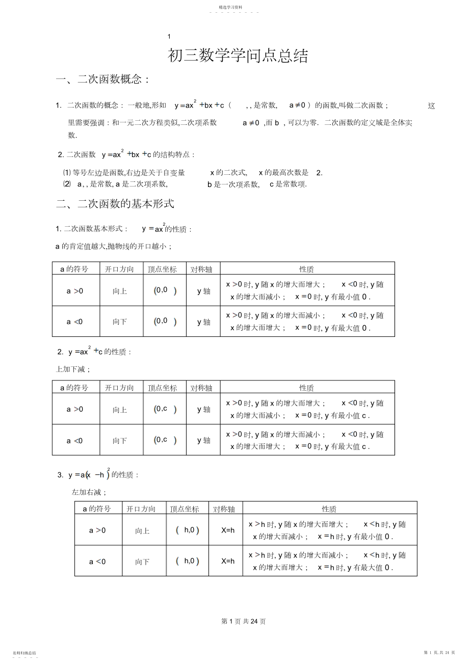 2022年沪科版初三数学知识点总结 .docx_第1页