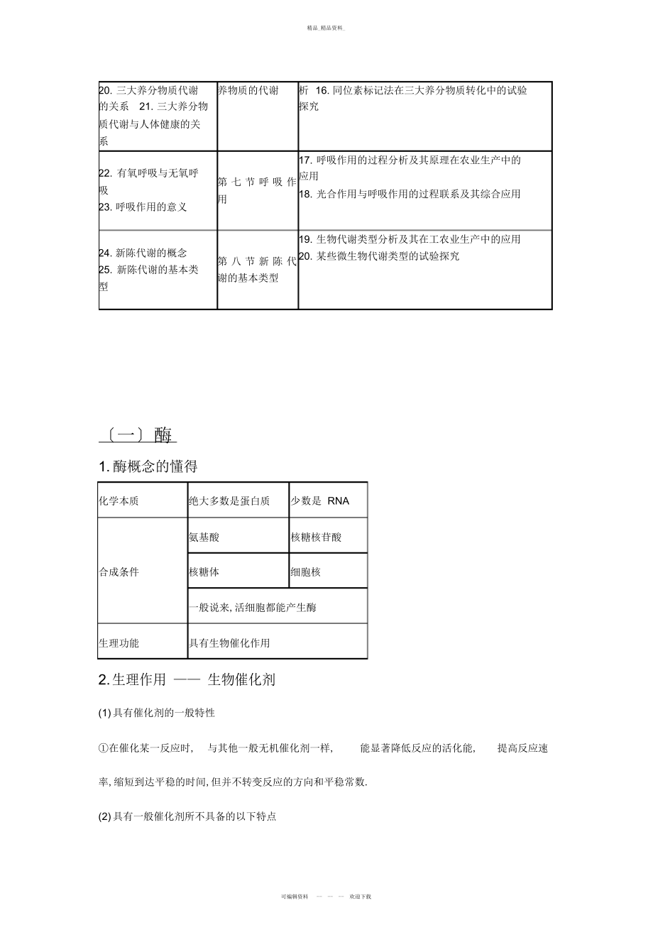 2022年高三生物复习指导-第三章--生物的新陈代谢-第一二节--新陈代谢与酶和 .docx_第2页