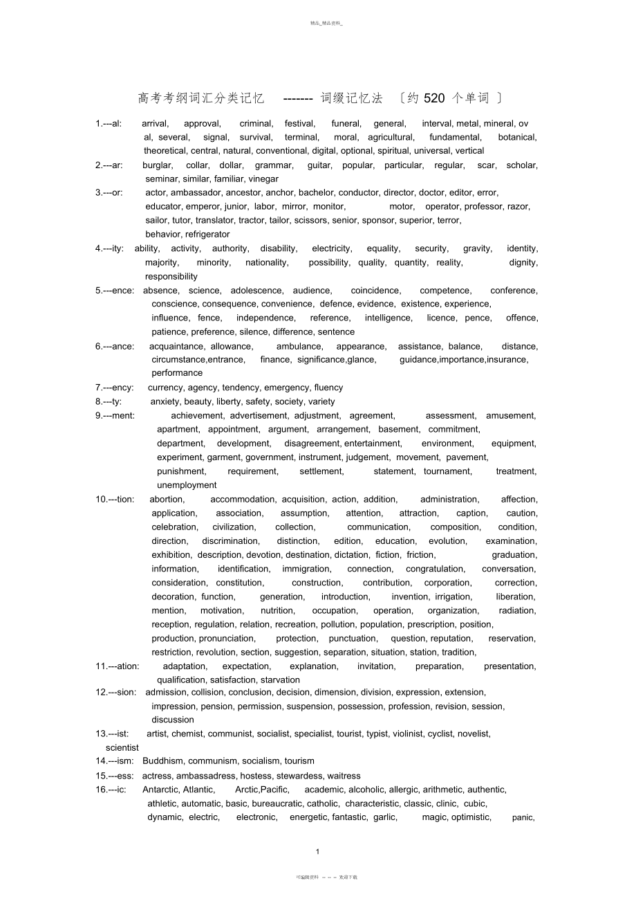 2022年高考英语考纲词汇分类记忆 .docx_第1页