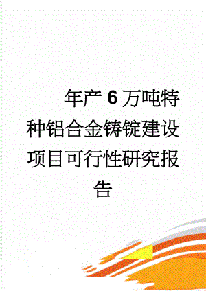 年产6万吨特种铝合金铸锭建设项目可行性研究报告(71页).doc