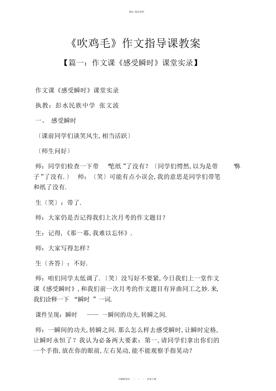 2022年鸡作文之《吹鸡毛》作文指导课教案 .docx_第1页