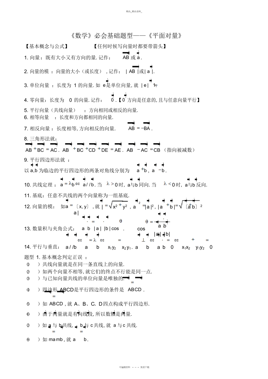 2022年高中数学平面向量知识点与典型例题总结2.docx_第1页