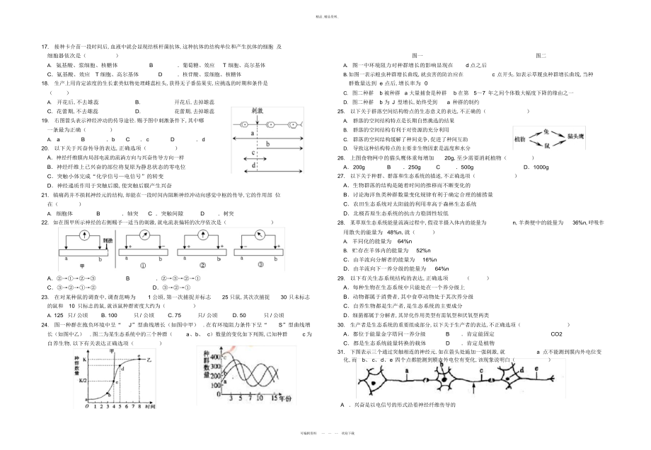 2022年高中生物必修三期末练习题总结 .docx_第2页