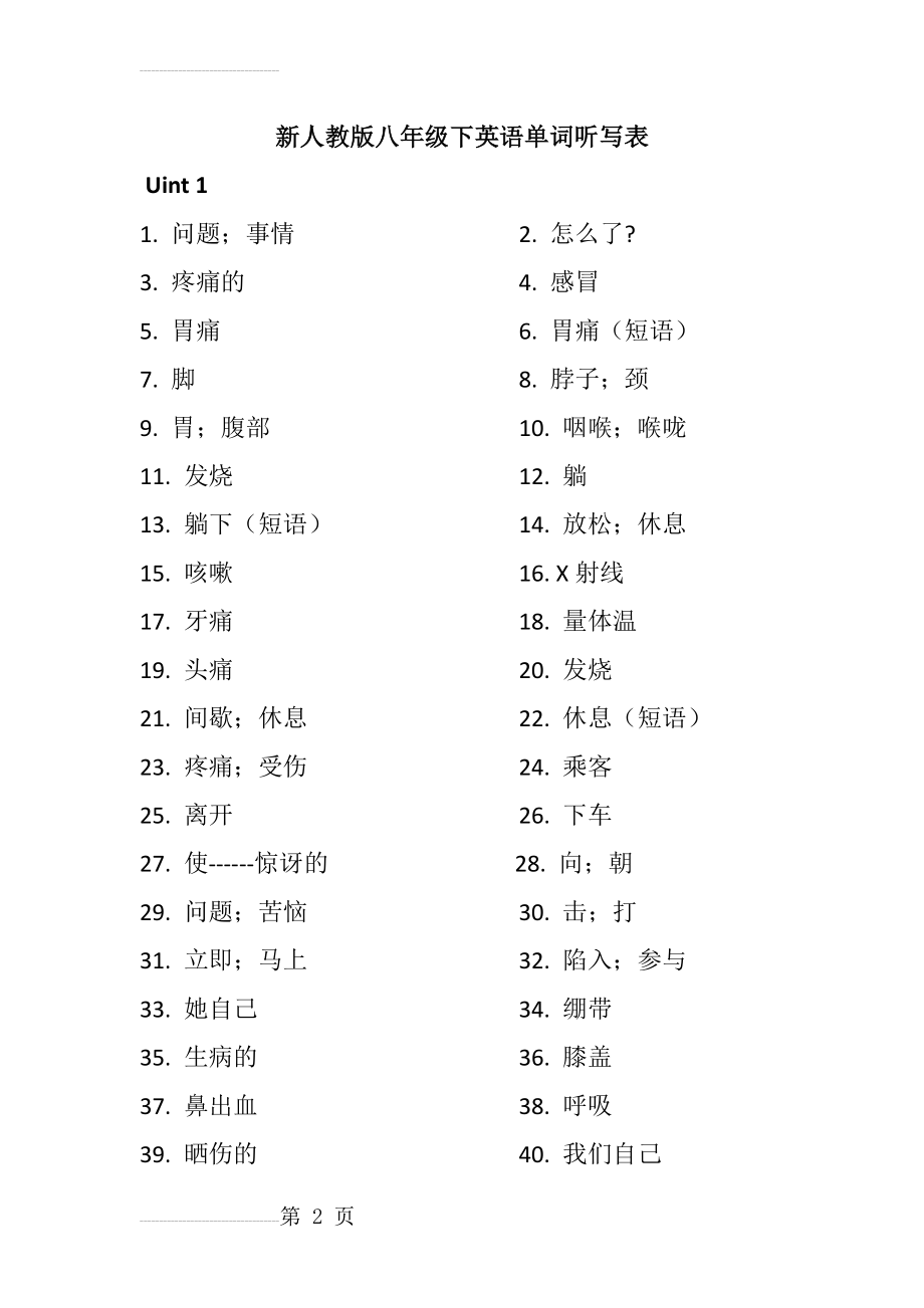 新人教版八年级下英语单词听写表 八年级下单词表(13页).doc_第2页