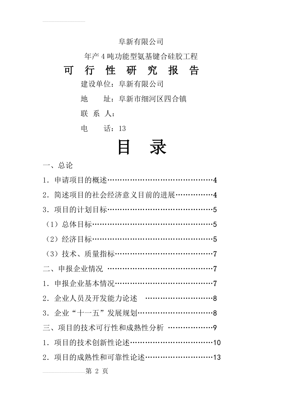 年产4吨功能型氨基键合硅胶工程可行性研究报告－优秀甲级资质资金申请(48页).doc_第2页